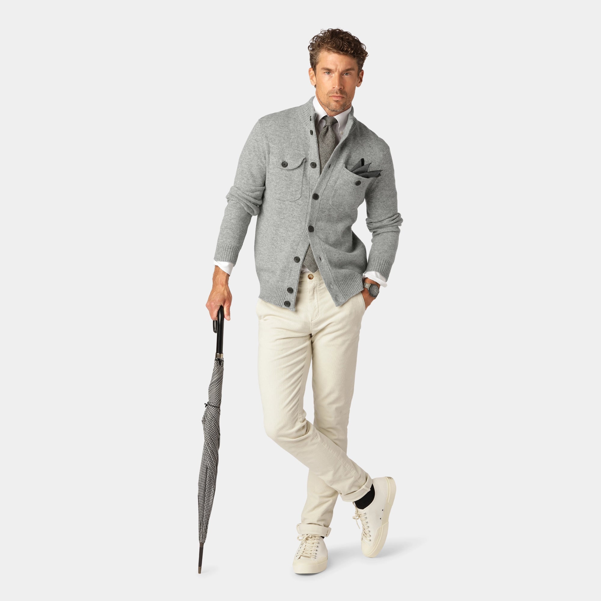 Ljusgrå Turtleneck Cardigan