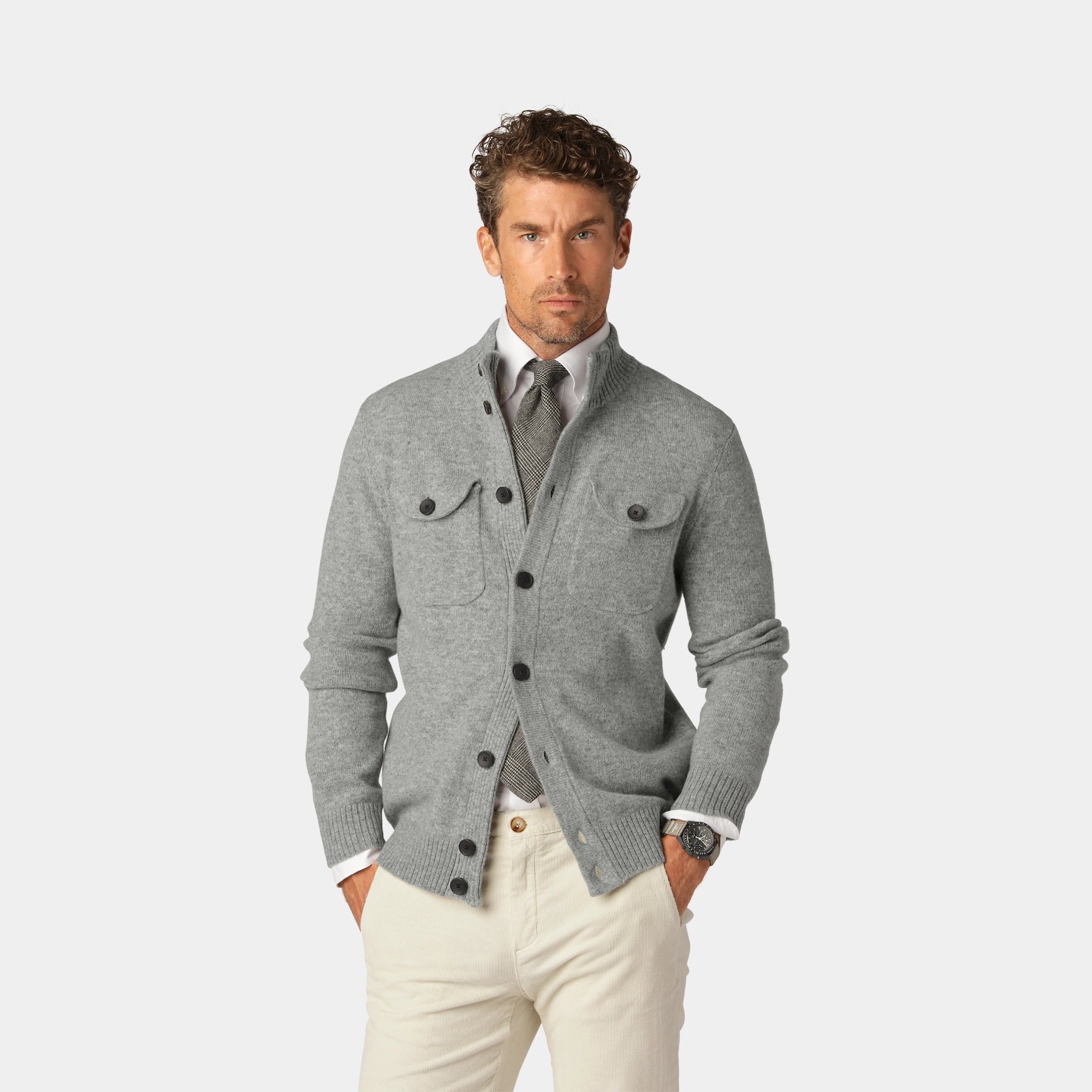 Ljusgrå Turtleneck Cardigan
