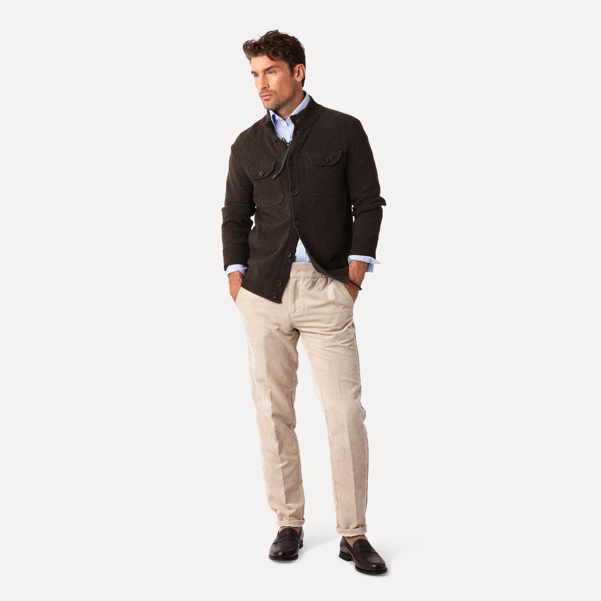 Cardigan med Fickor, Chokladbrun