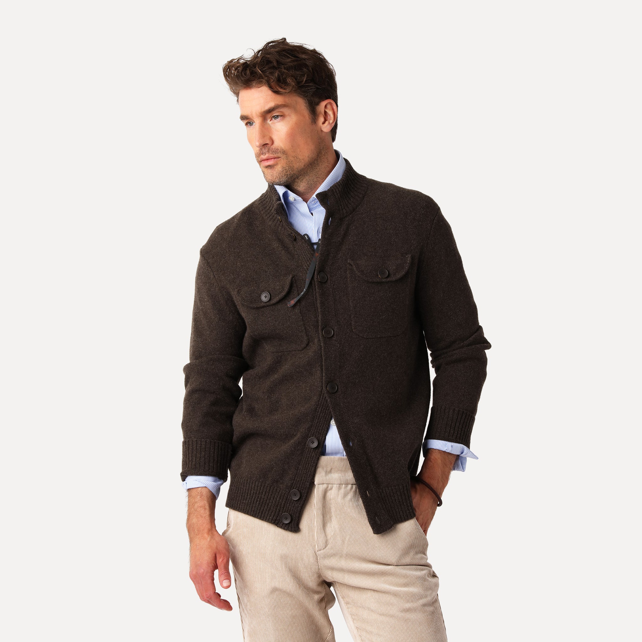 Cardigan med Fickor, Chokladbrun