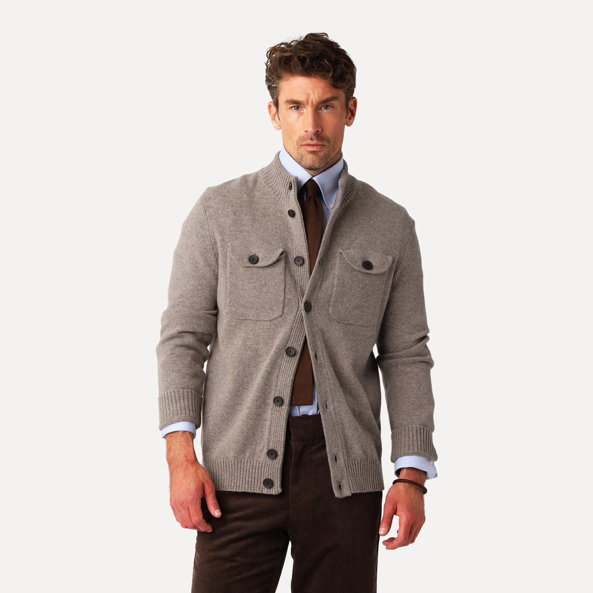 Cardigan med Fickor, Sand