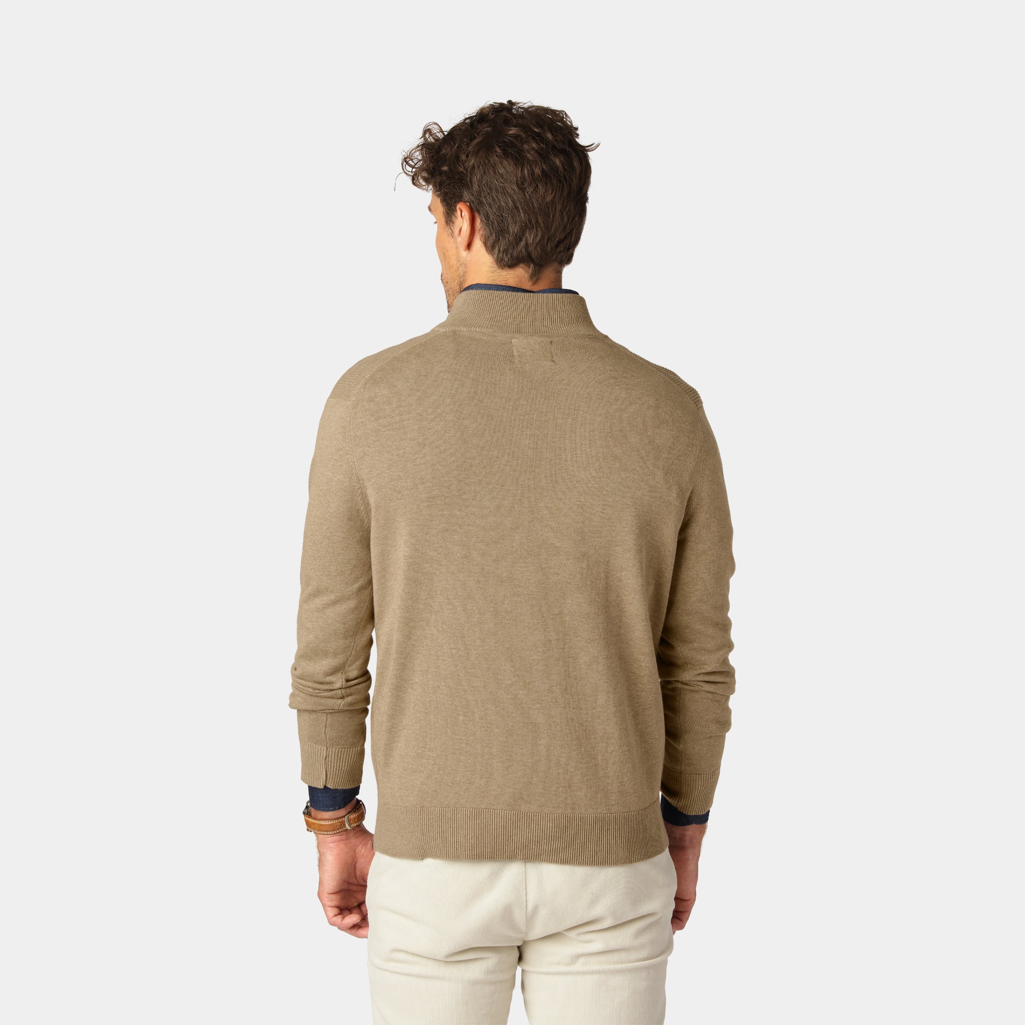 Sand stickad Half-Zip-tröja