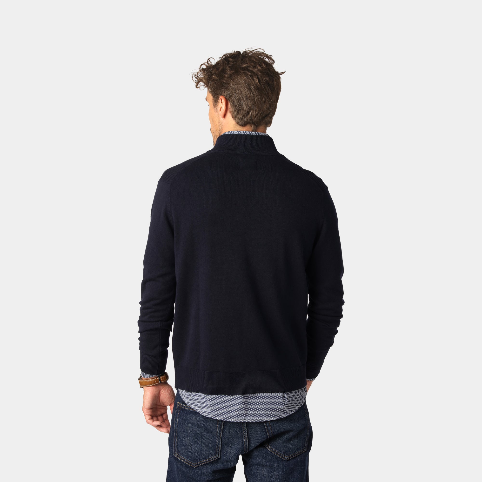 Marinblå stickad Half-Zip-tröja