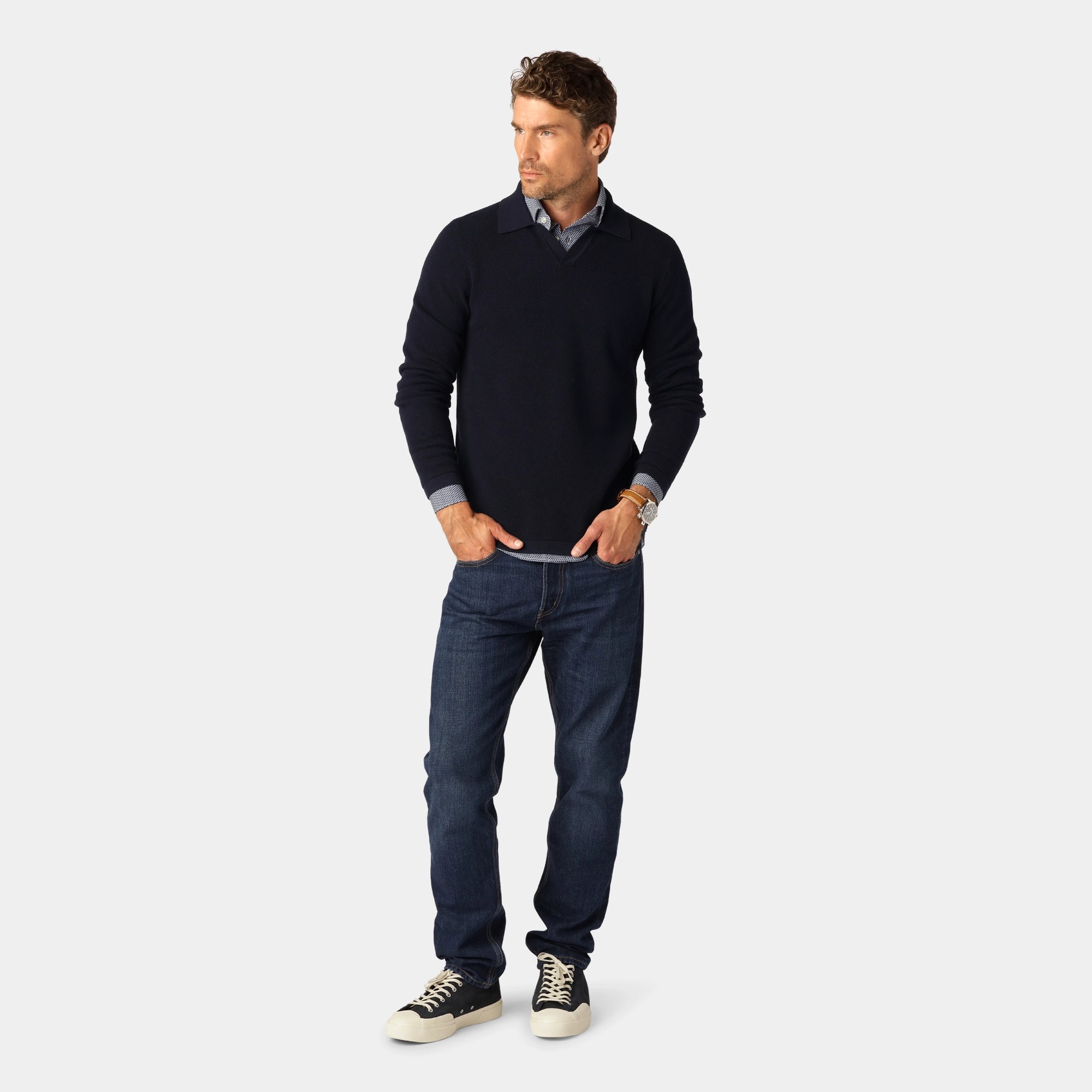 Marinblå Cotton Bowling Collar