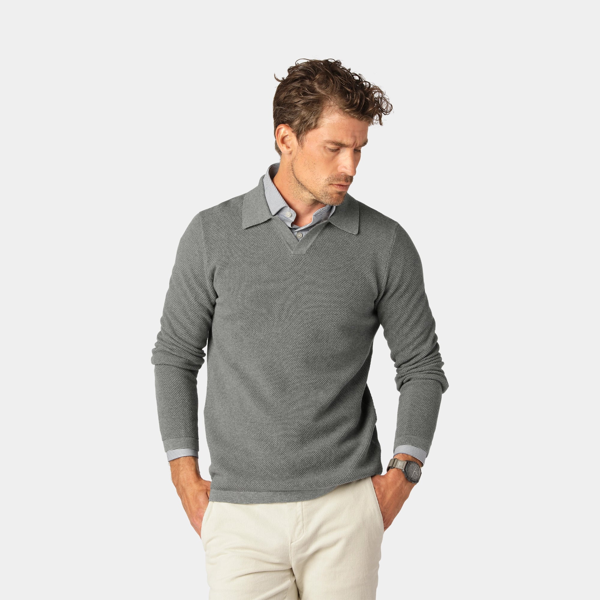 Grå Cotton Bowling Collar