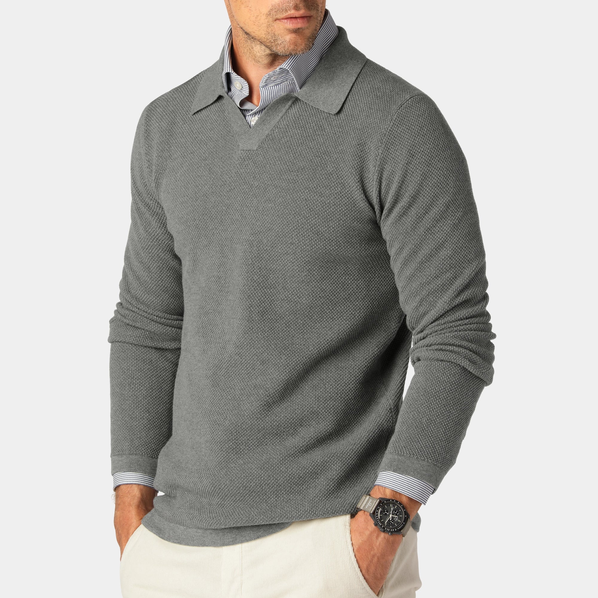 Grå Cotton Bowling Collar