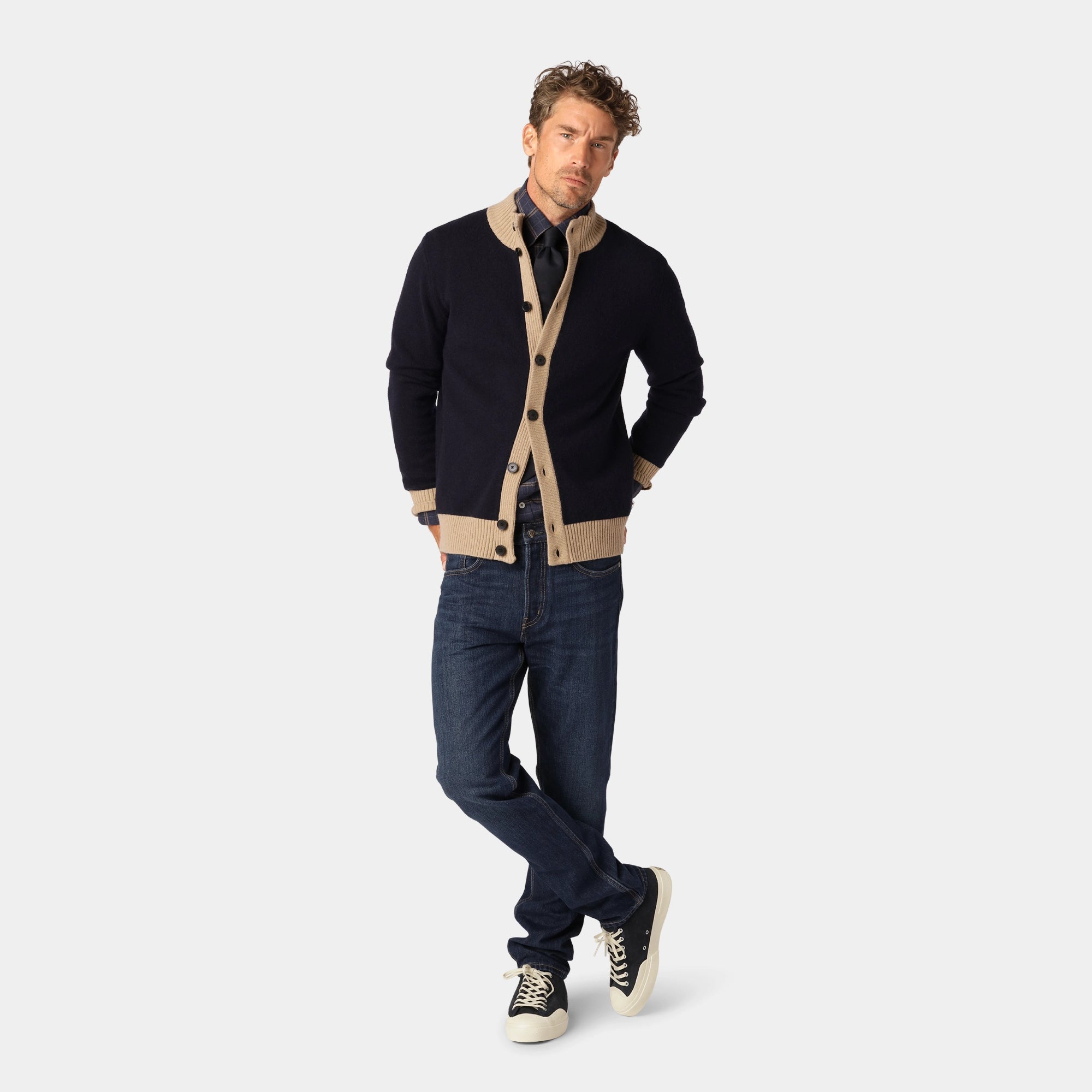 Marinblå Cardigan Two Color 