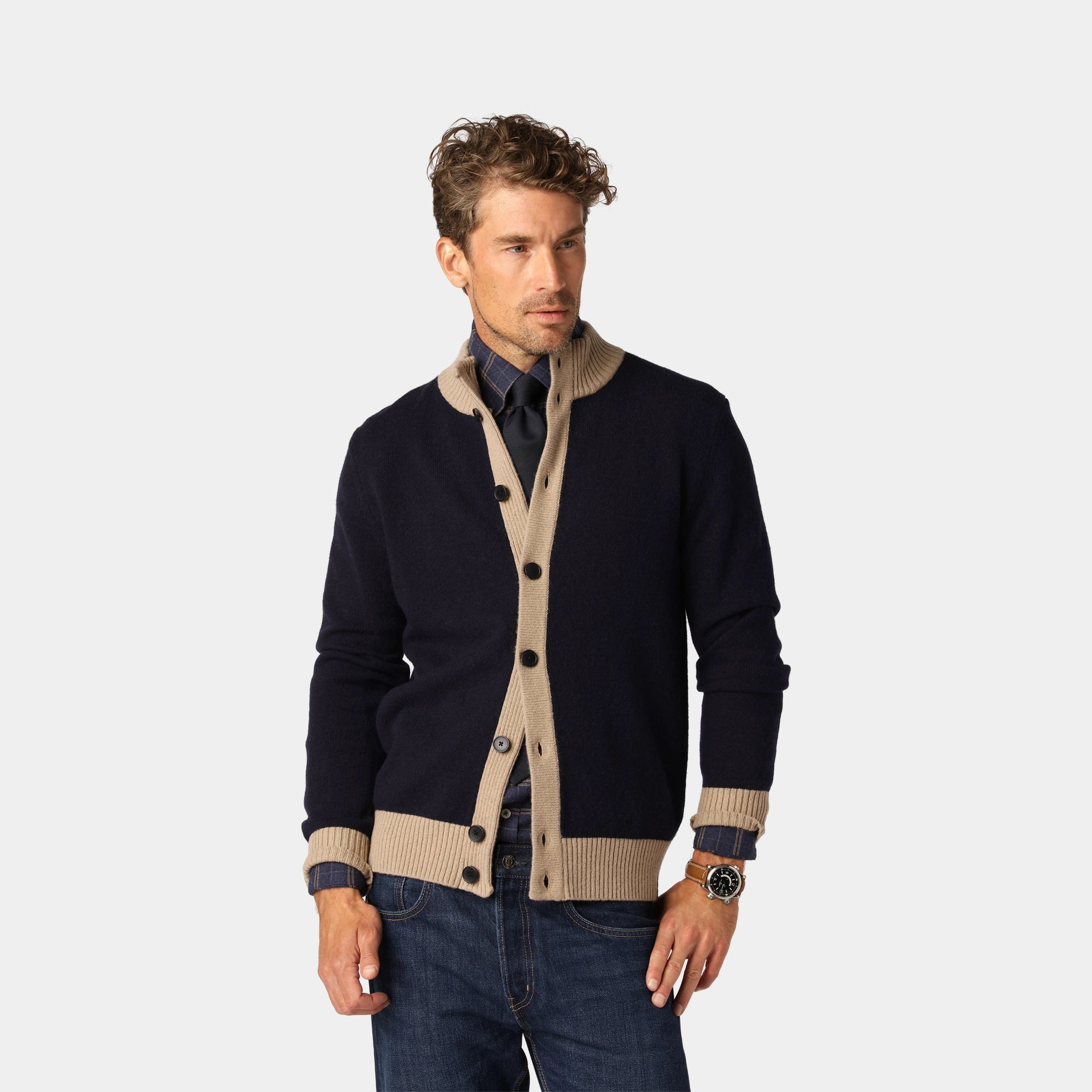 Marinblå Cardigan Two Color 