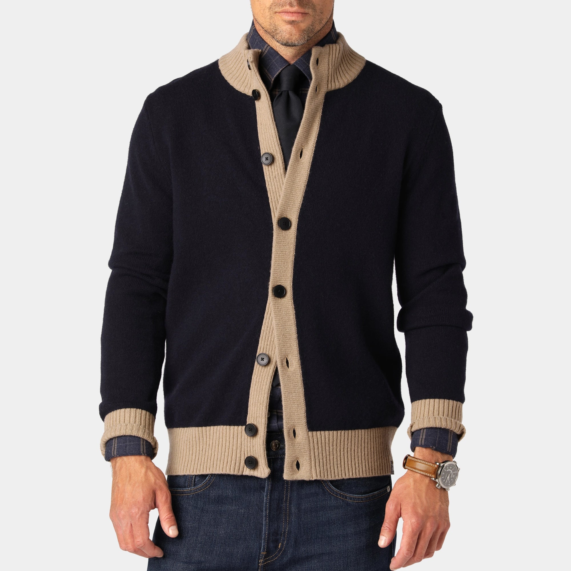 Marinblå Cardigan Two Color 
