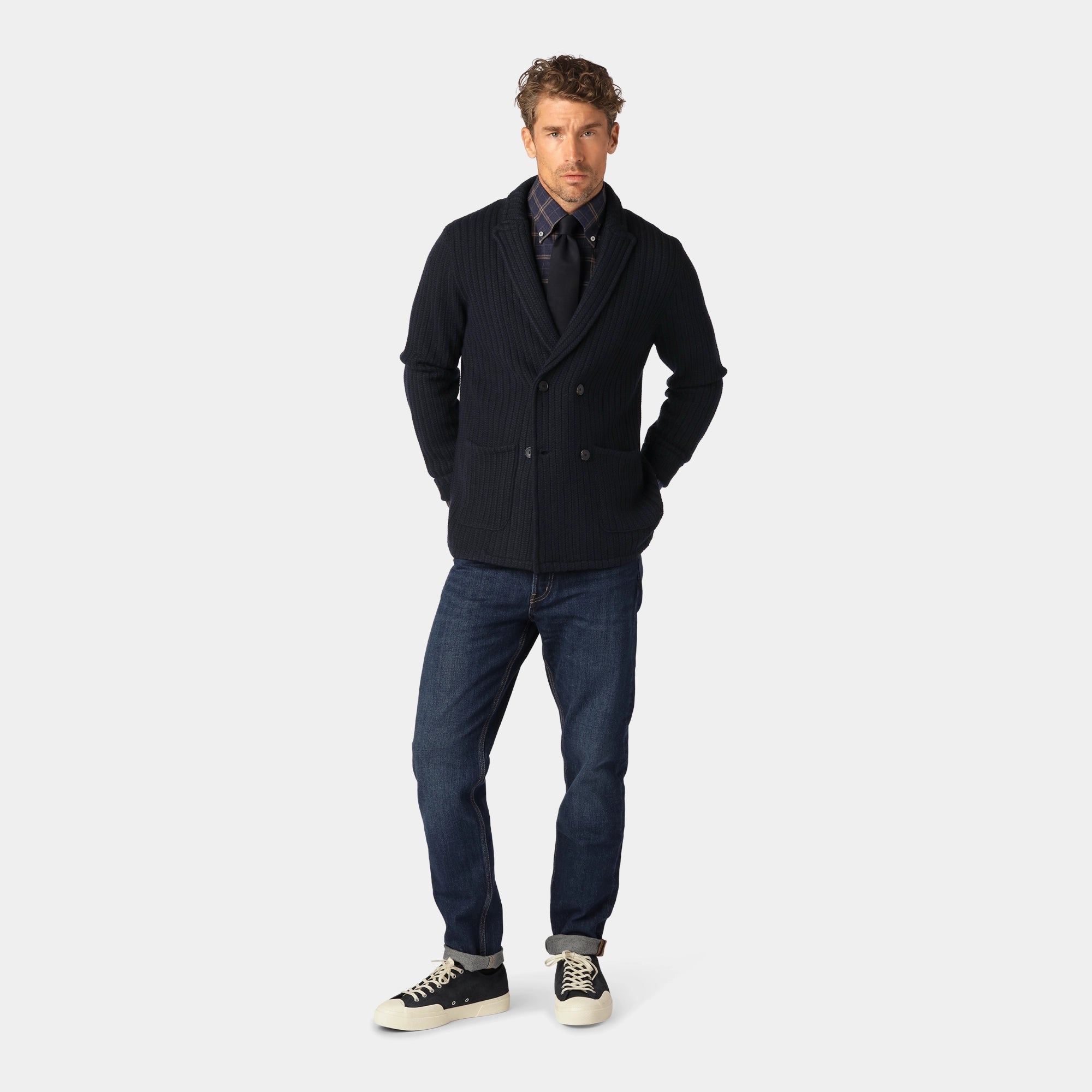 Marinblå Merino Cable Blazer