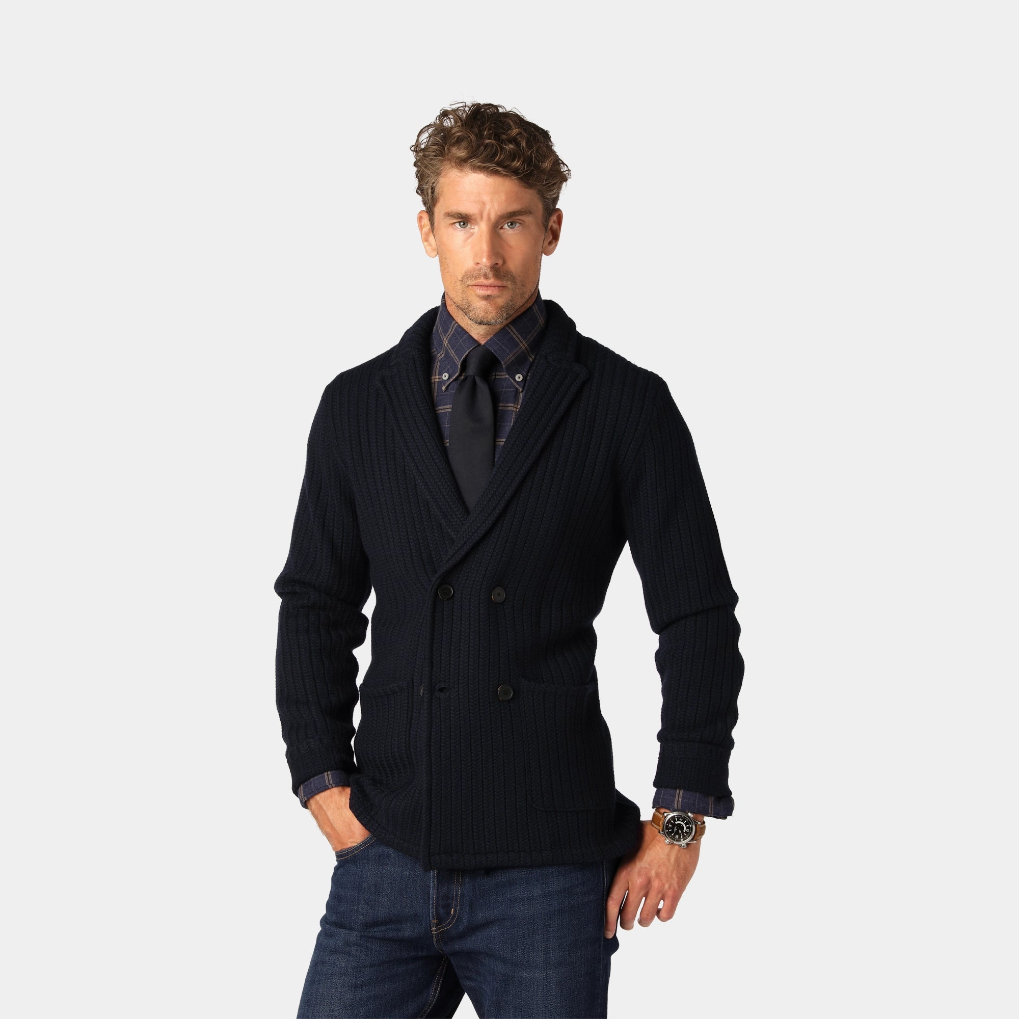 Marinblå Merino Cable Blazer