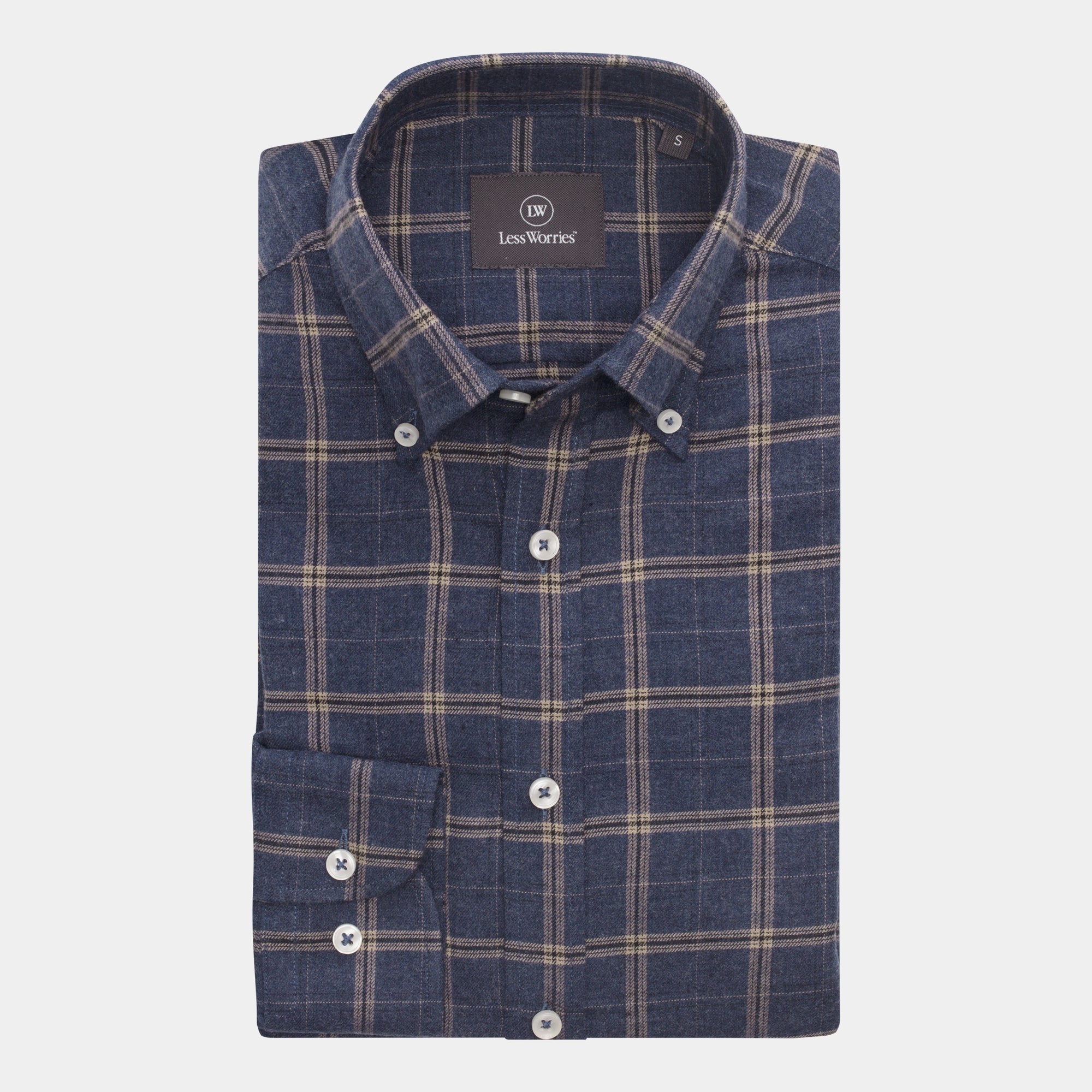 Blå Rutig Twill Flanellskjorta