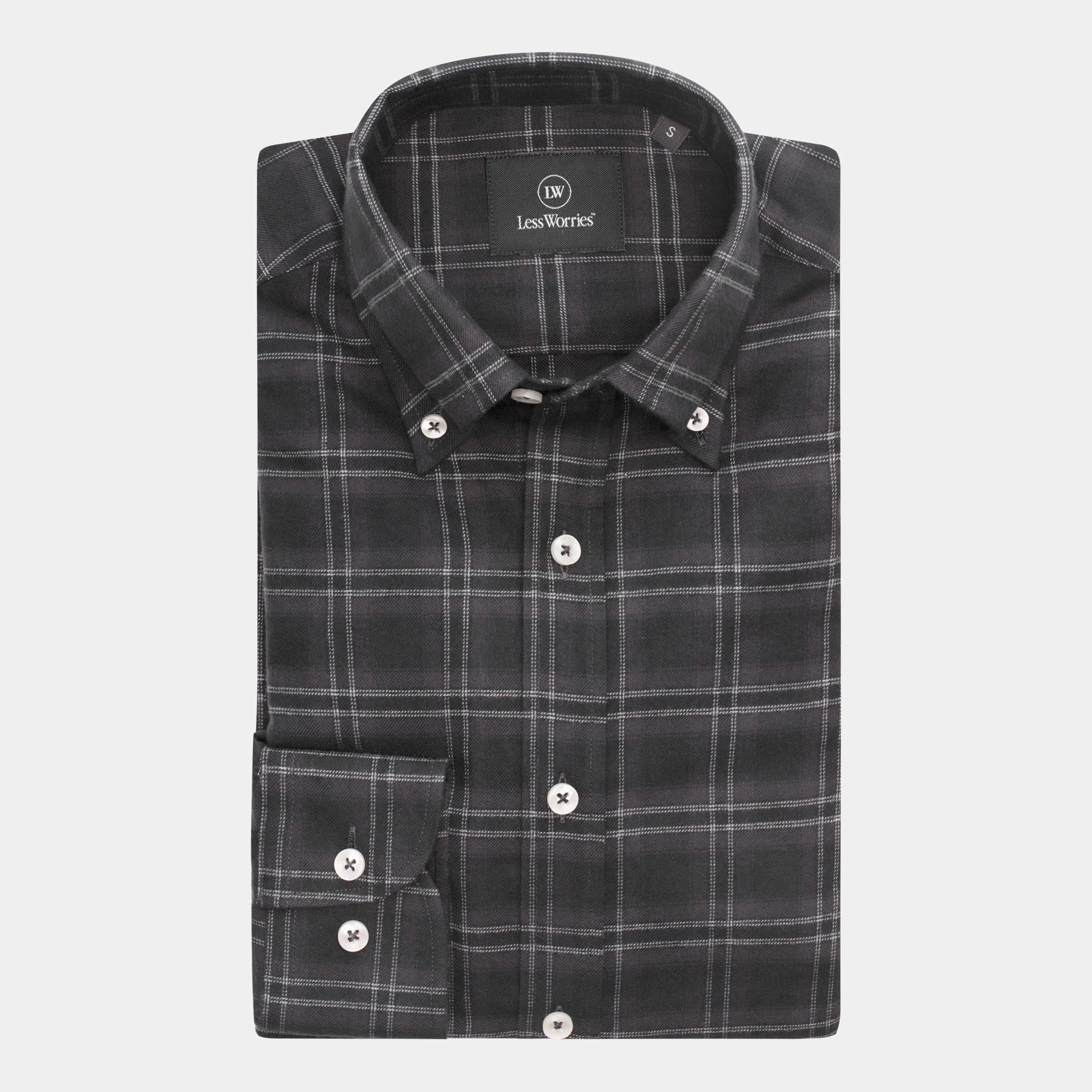 Grå Rutig Twill Flanellskjorta
