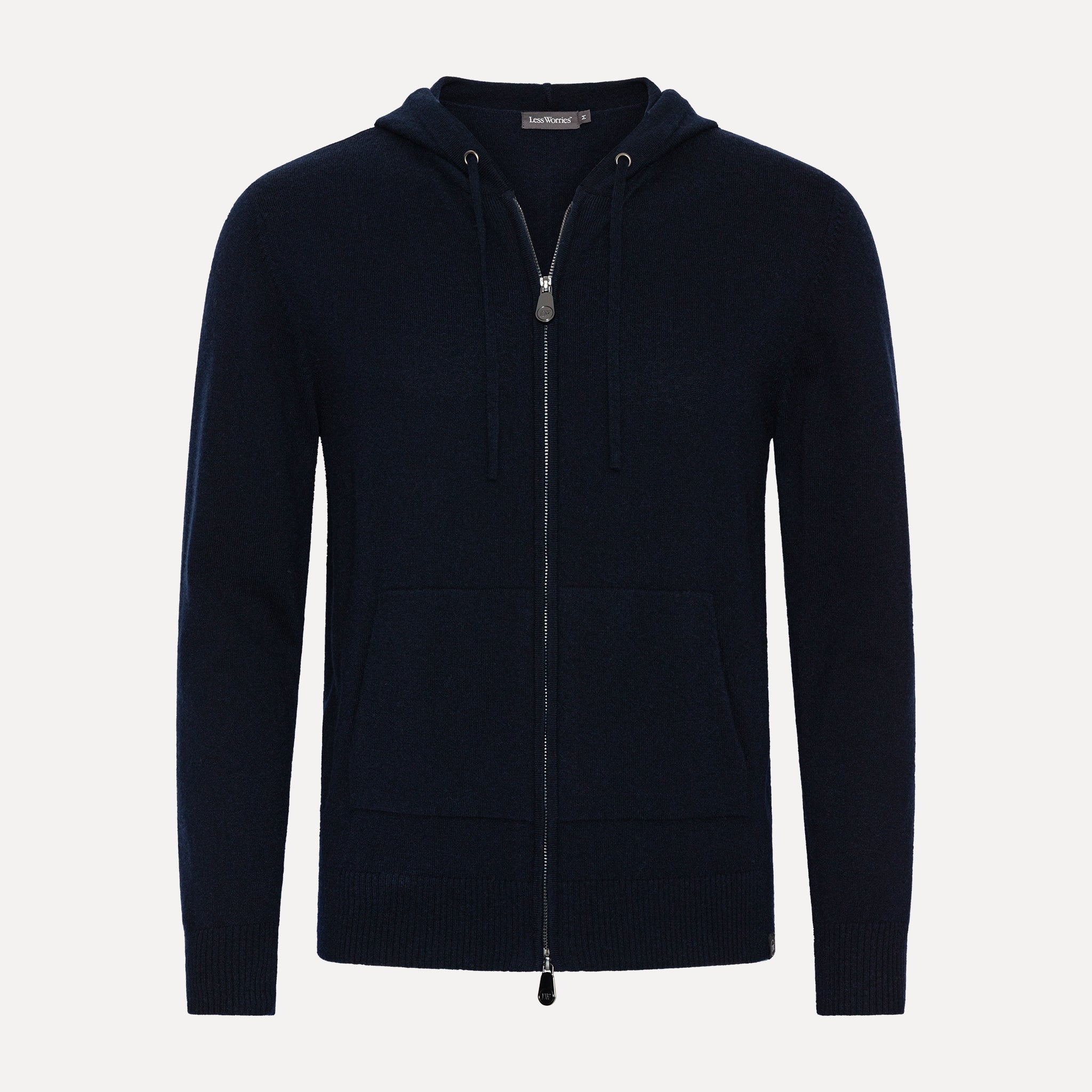 Hoodie i Kashmirblandning, Marinblå