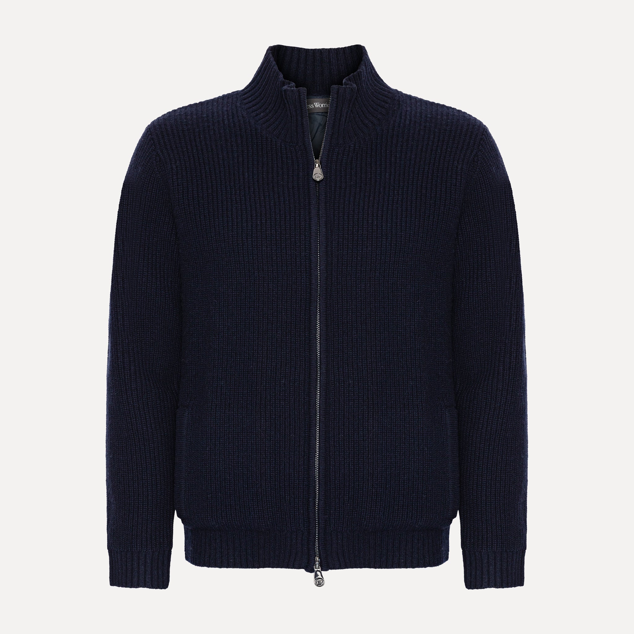Ribbstickad Cardigan, Marinblå