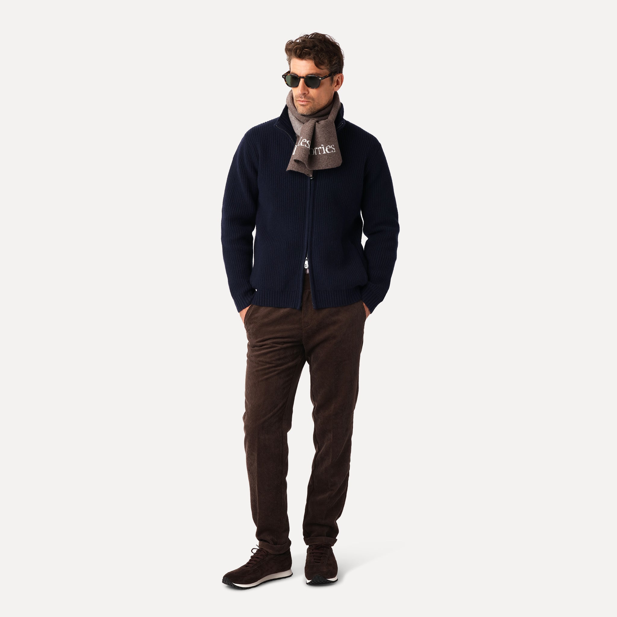 Ribbstickad Cardigan, Marinblå