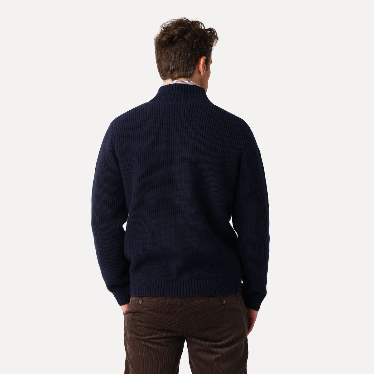 Ribbstickad Cardigan, Marinblå