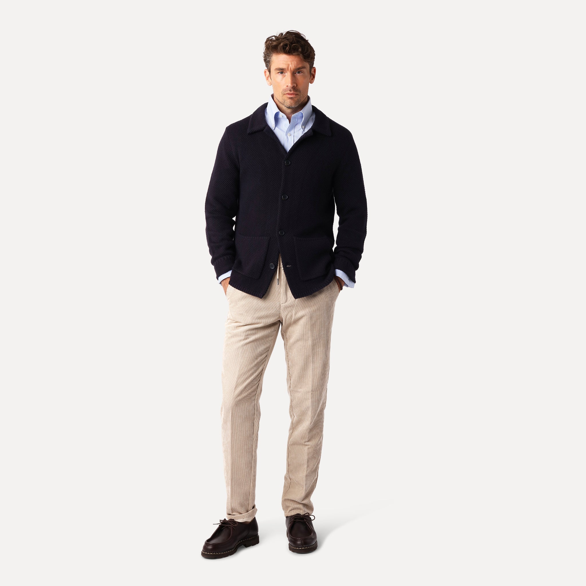 Link Knit Cardigan, Marinblå