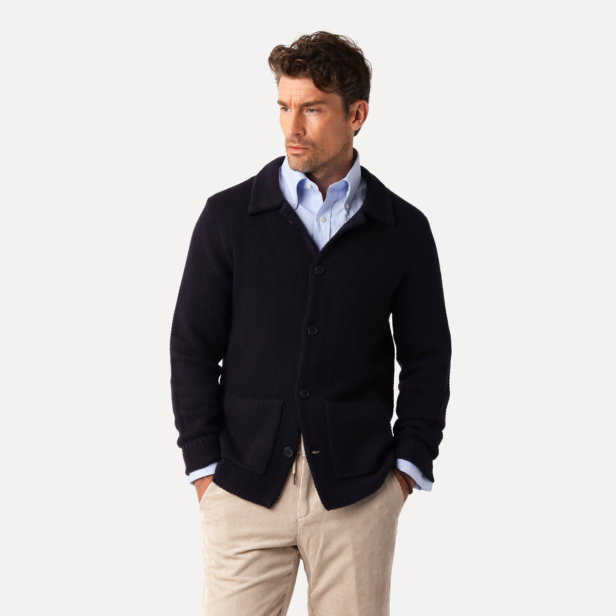 Link Knit Cardigan, Marinblå