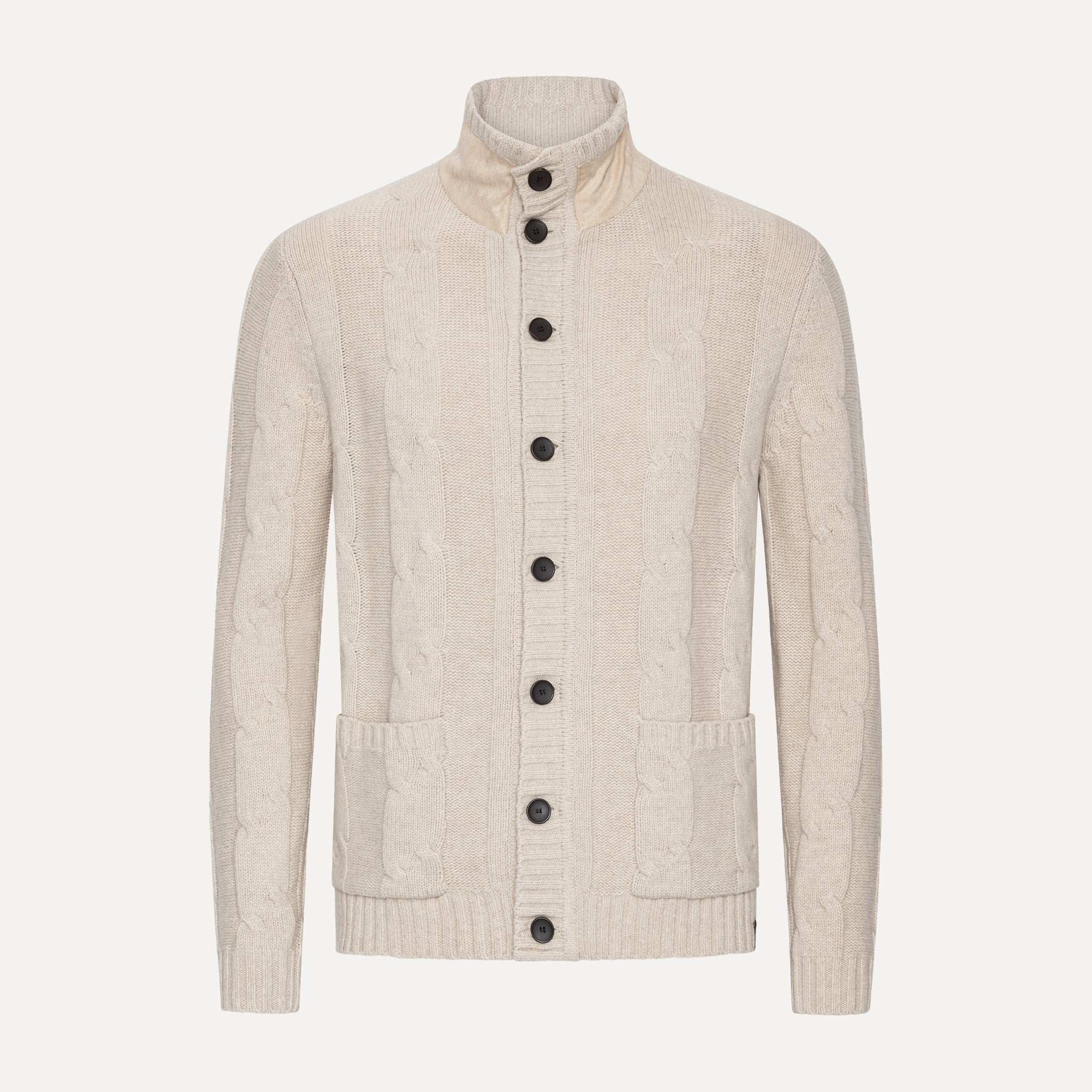 Grovstickad Kabelcardigan, Ljus Sand