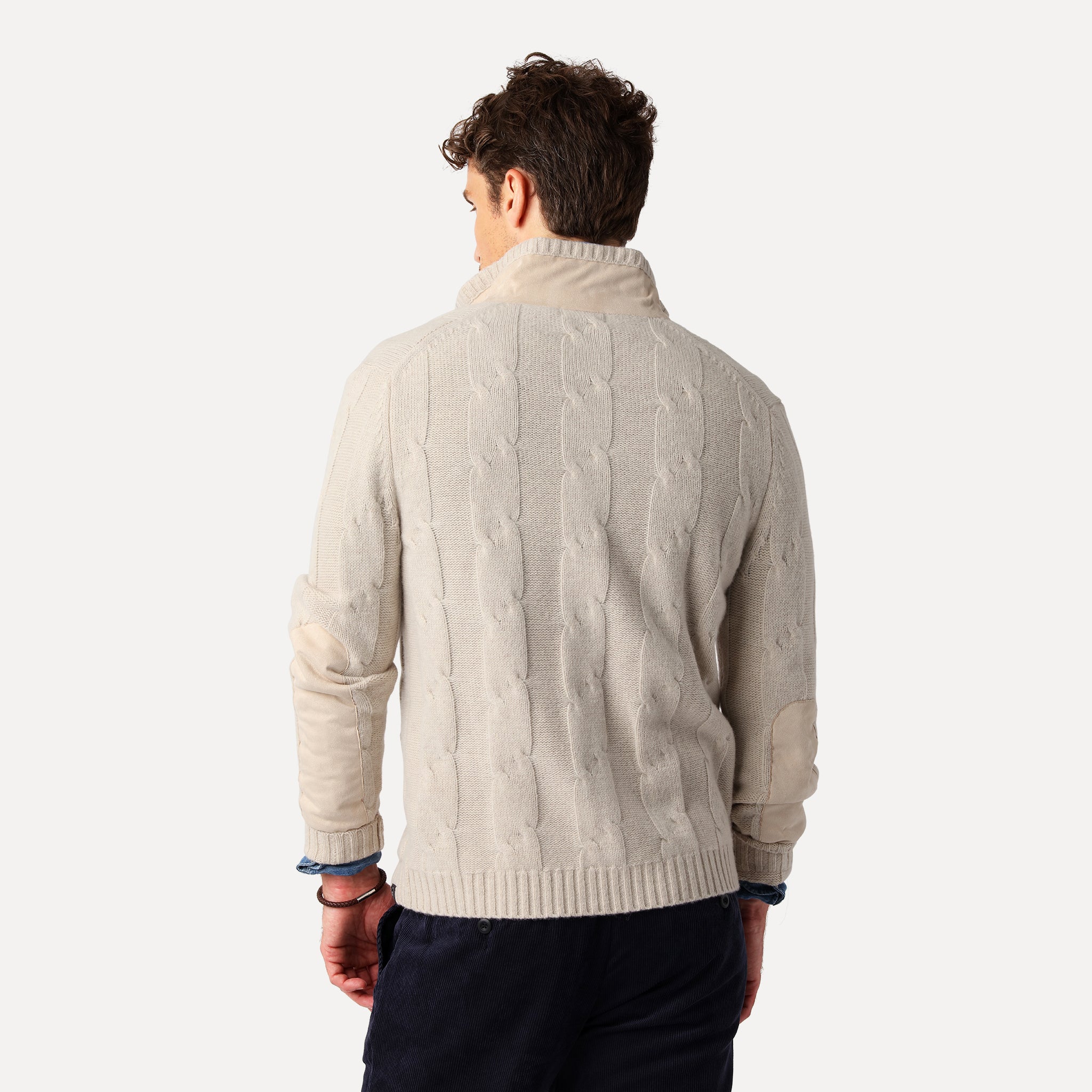 Grovstickad Kabelcardigan, Ljus Sand