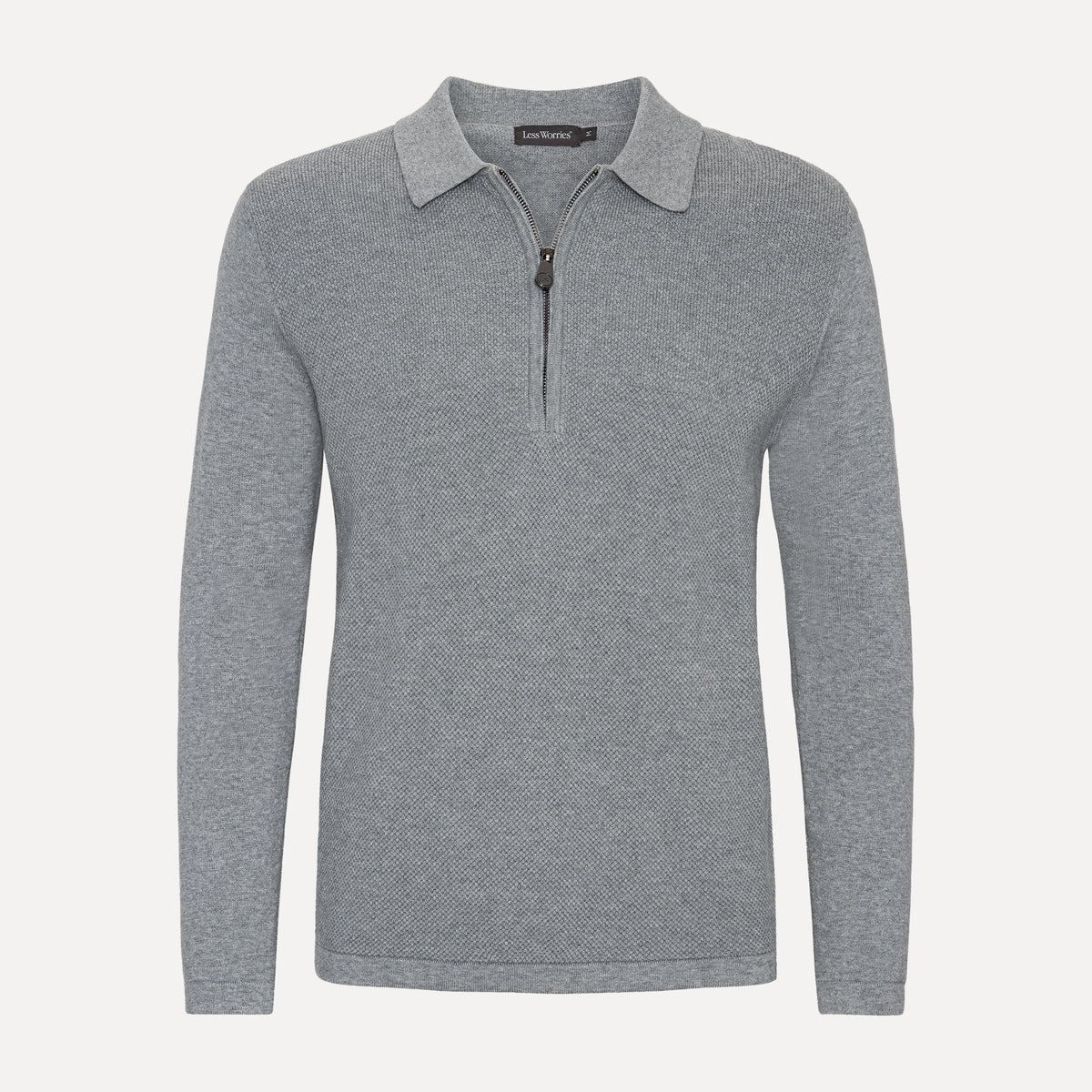 Half Zip i Bomull, Ljusgrå