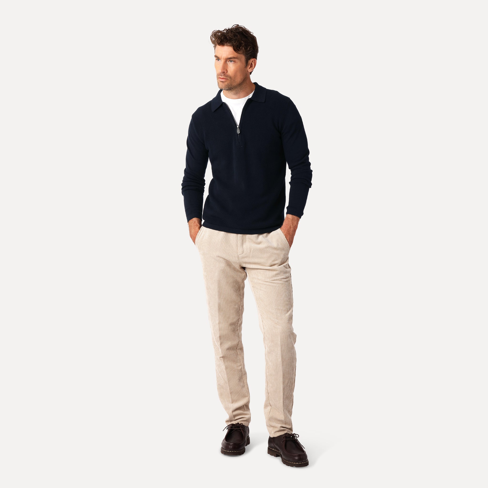 Half Zip i Bomull, Marinblå