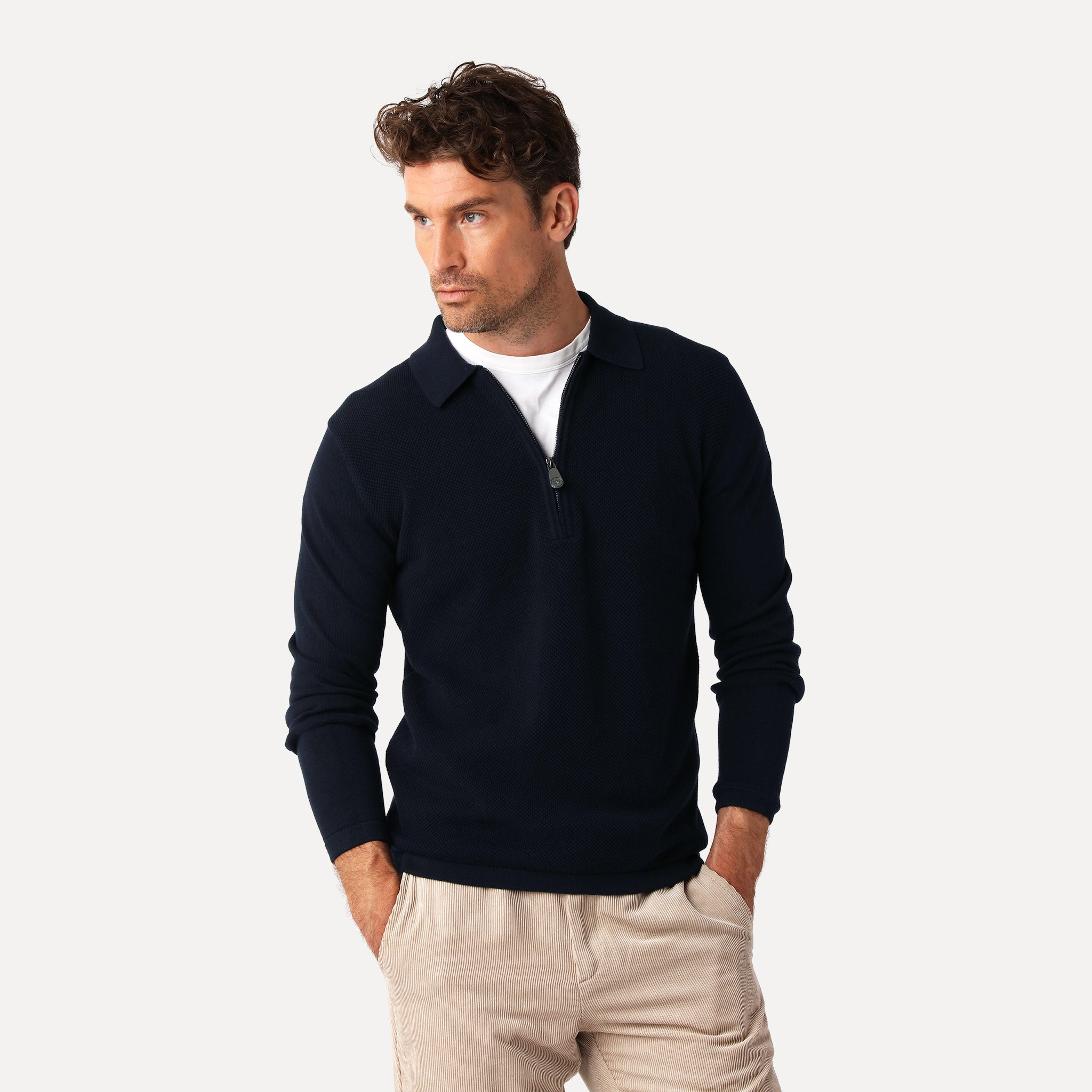 Half Zip i Bomull, Marinblå