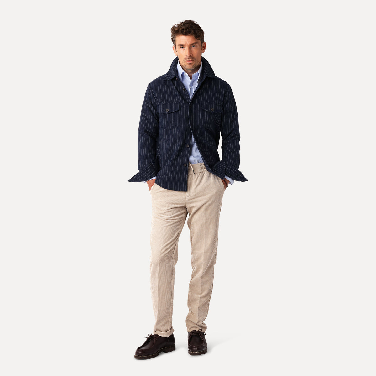 Vävd Overshirt, Marinblå Kritstreck