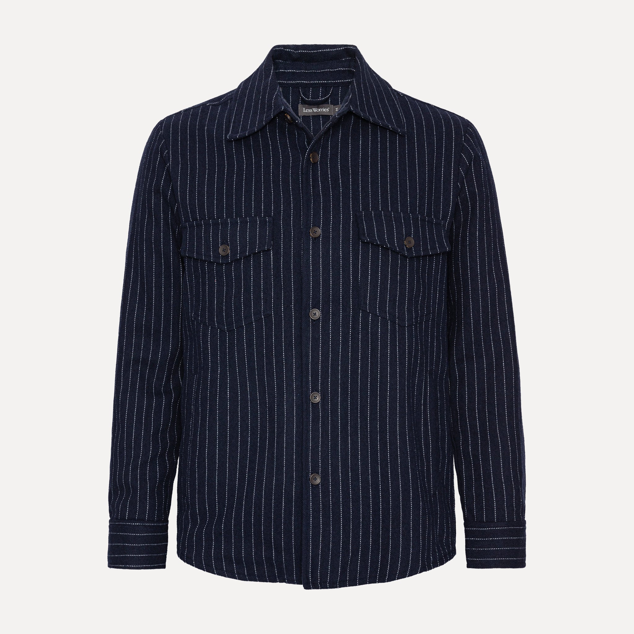 Vävd Overshirt, Marinblå Kritstreck