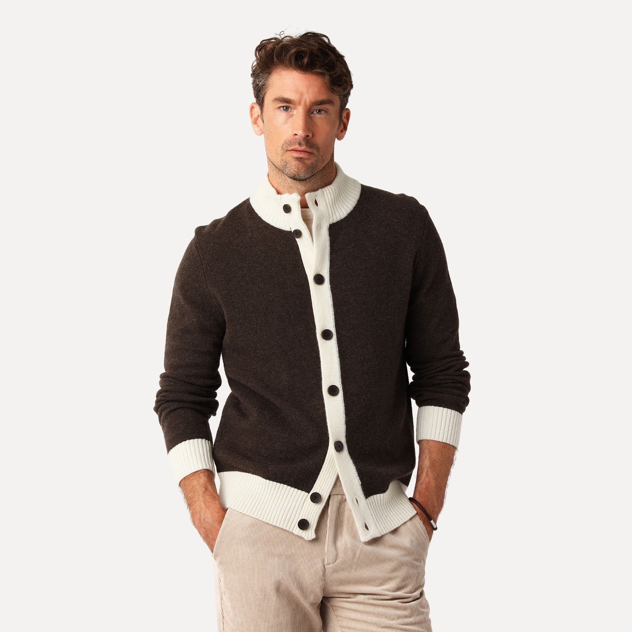 Tvåfärgad Cardigan, Nougat/Off-white