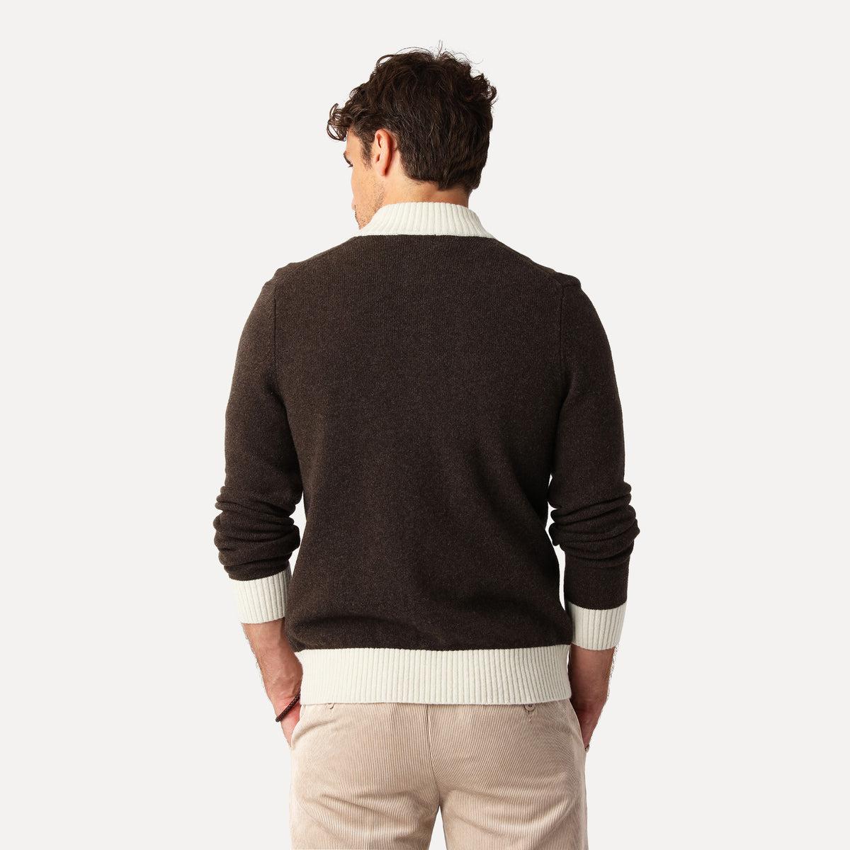 Tvåfärgad Cardigan, Nougat/Off-white