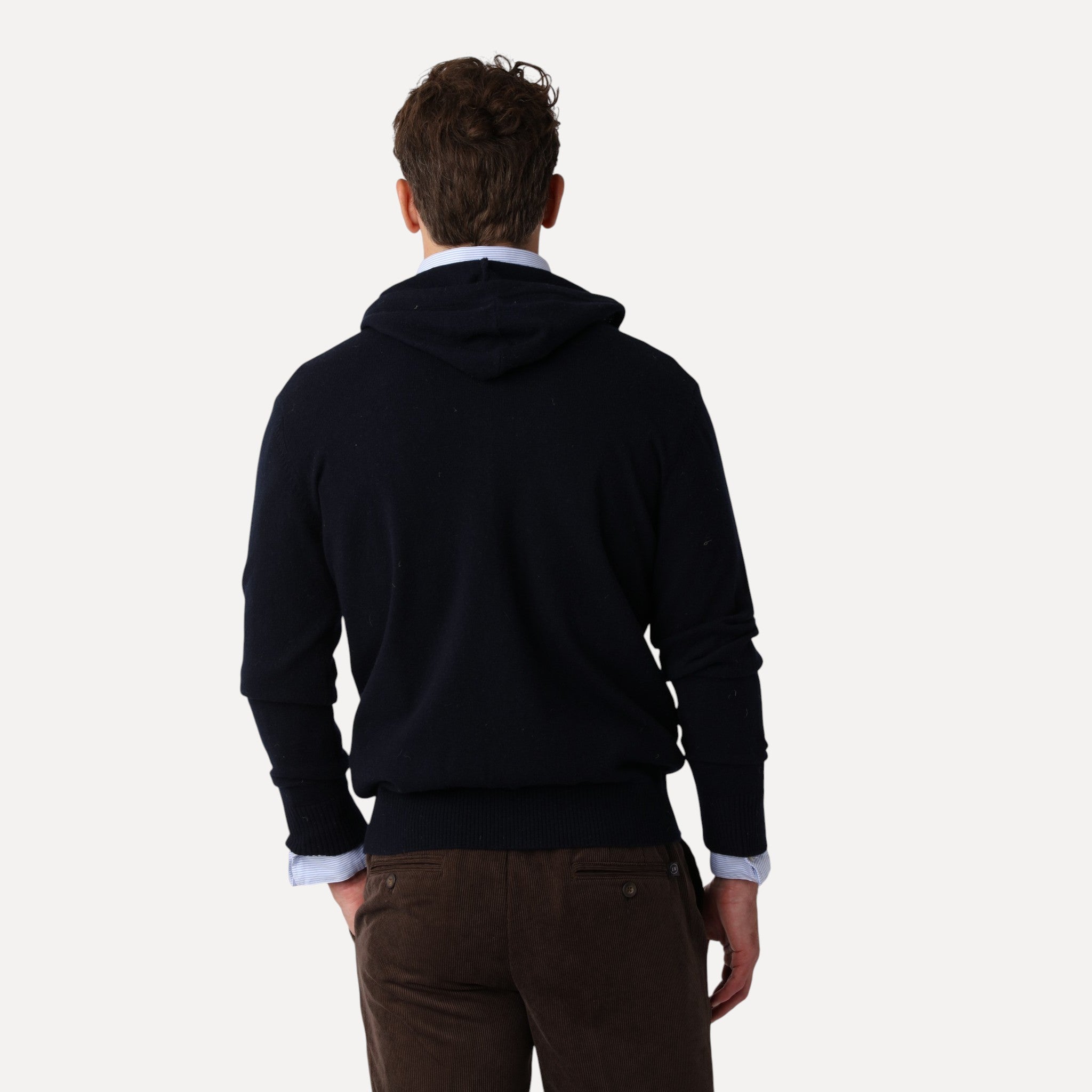 Hoodie i Kashmirblandning, Marinblå