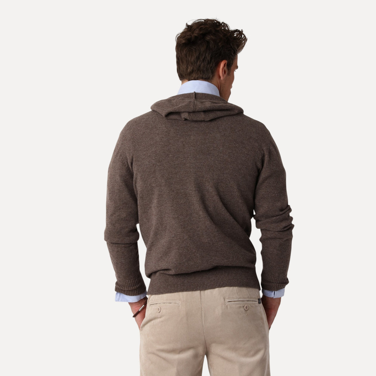 Hoodie i Kashmirblandning, Nougat