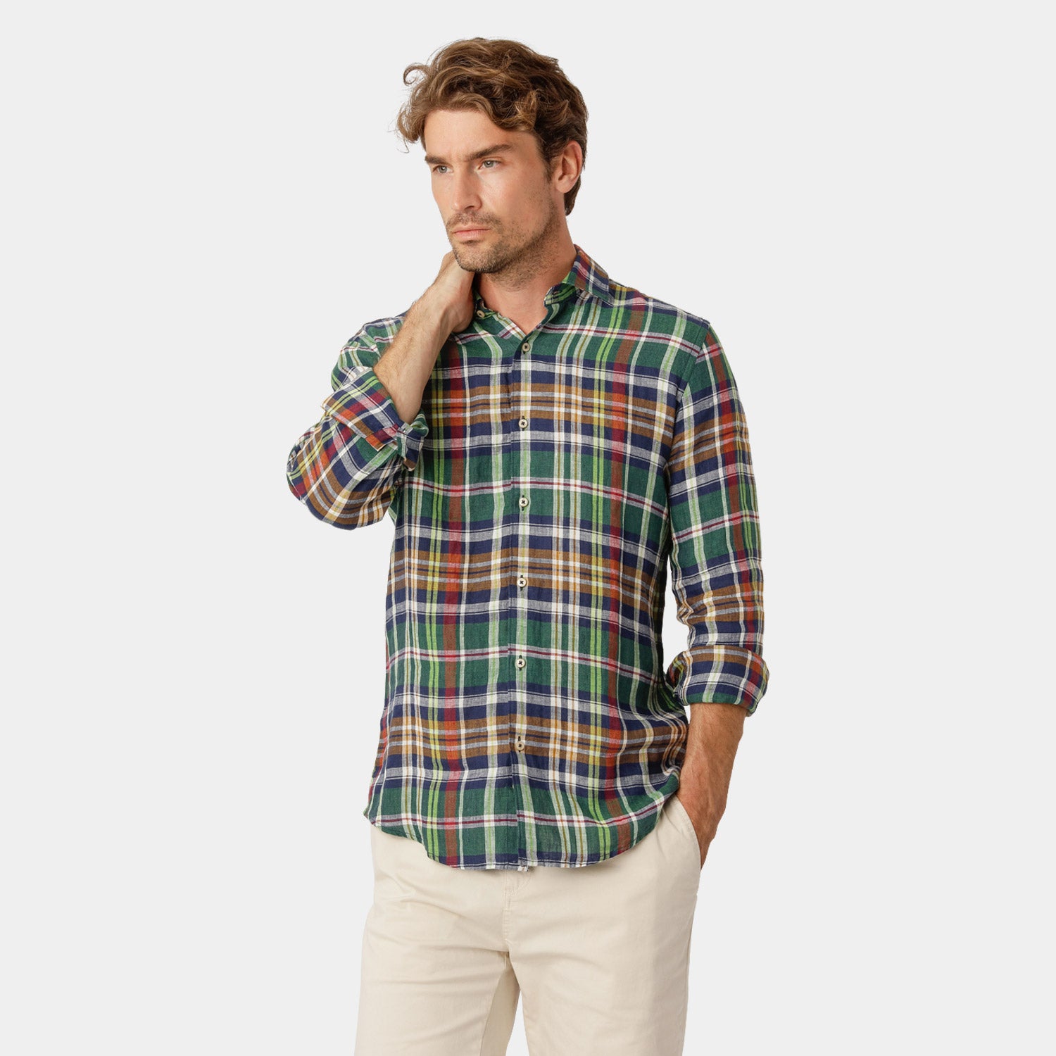 Grönrutig Linneskjorta