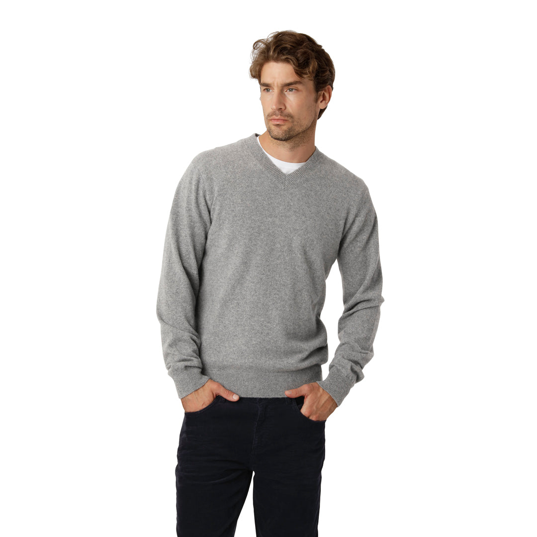 Grey Melange V-neck Cashmere