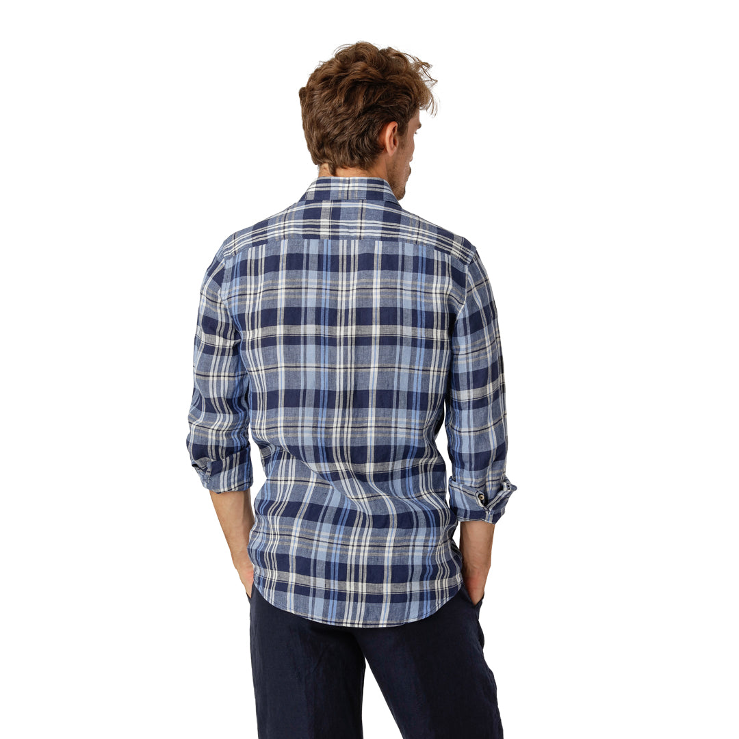 Navy Linen Shirt Check Shirt