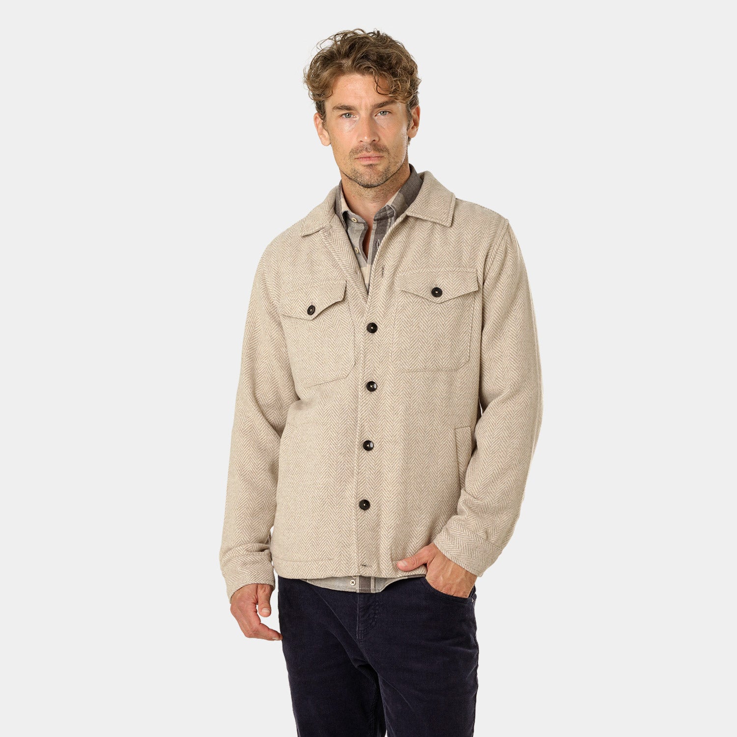 Beige Overshirt Herringbone