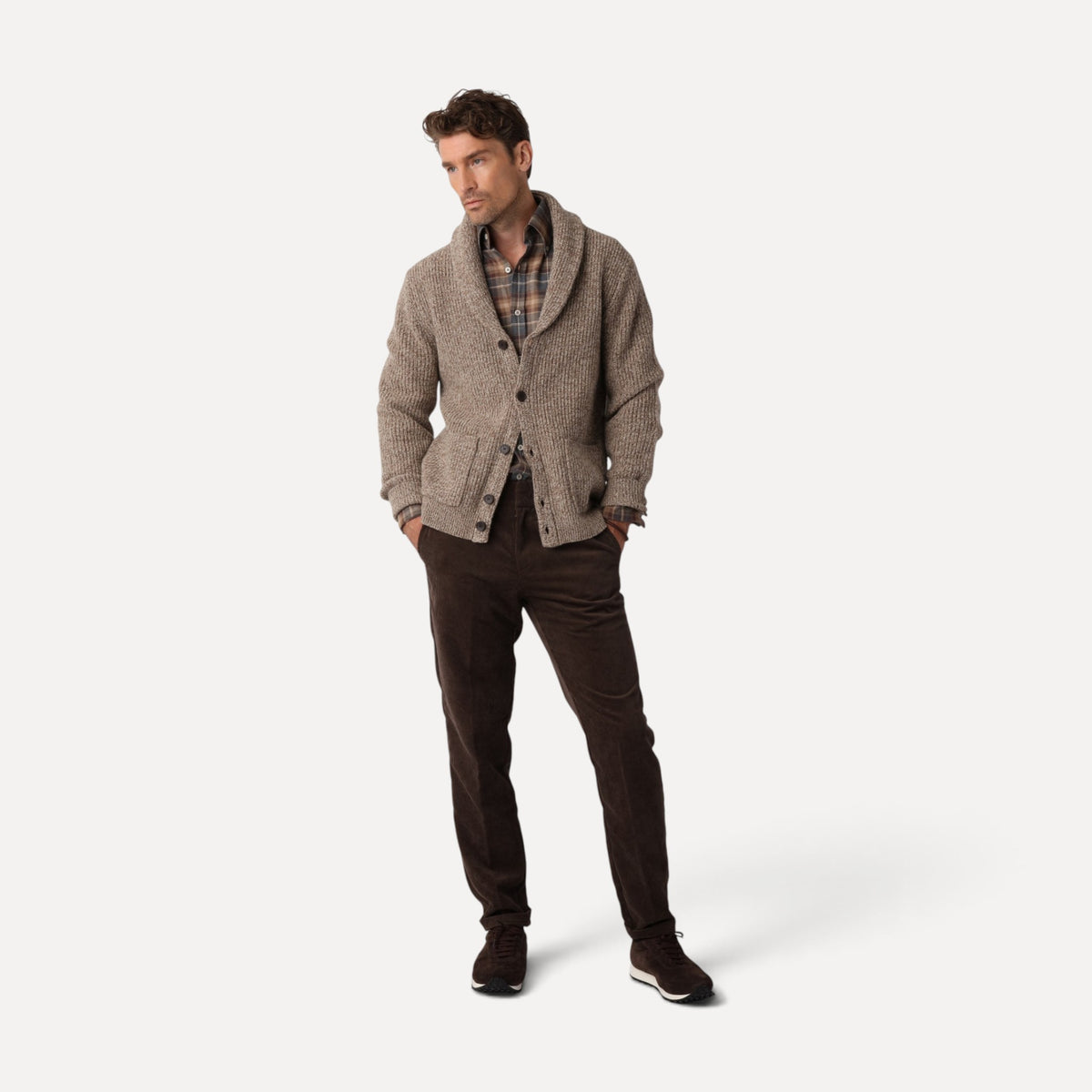 Cardigan med Sjalkrage, Nougatmelerad