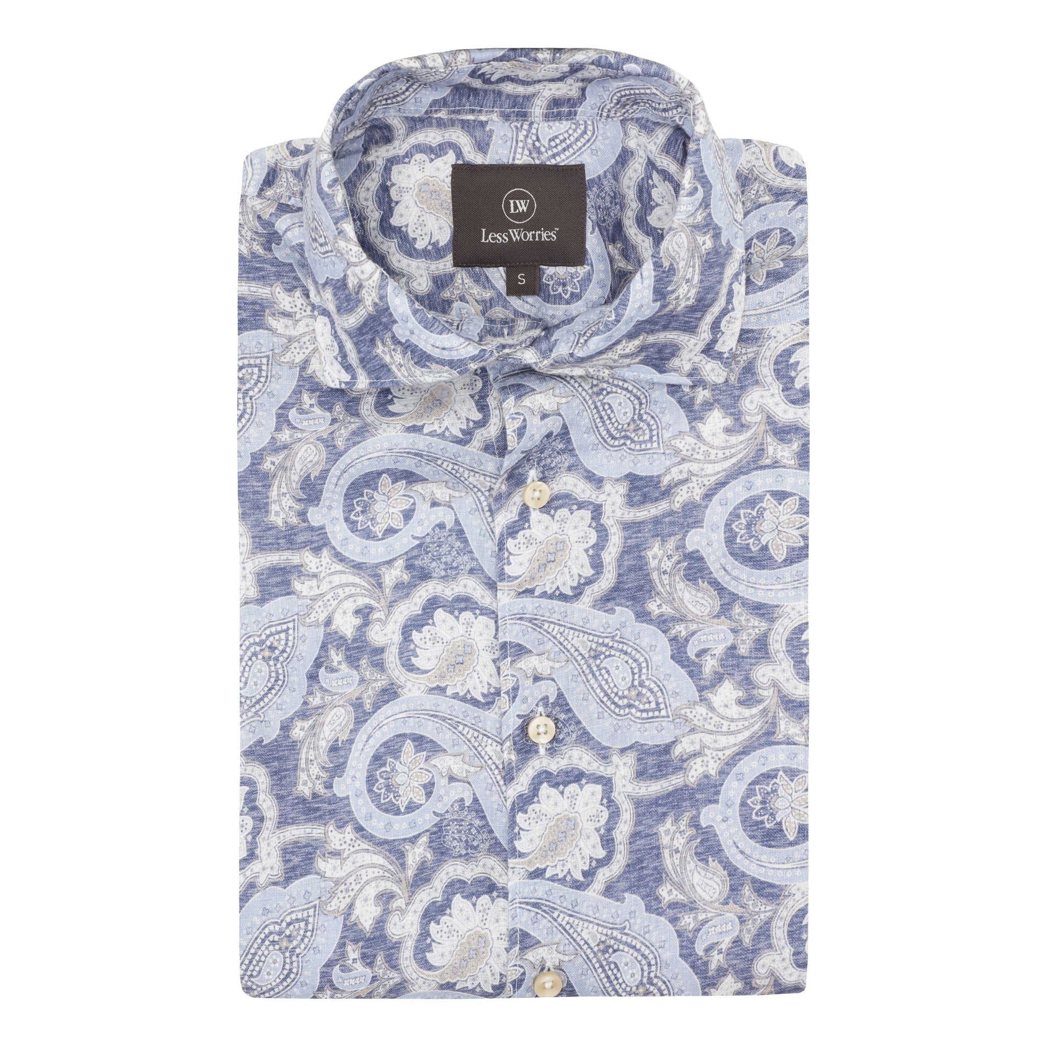 Exklusiv linneskjorta i 100% linne i ett klassiskt blått paisleymönster